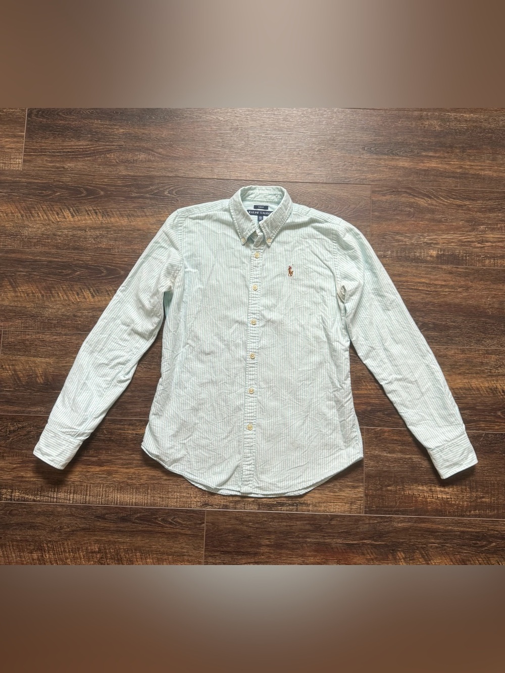 Ralph Lauren Mint Green and White Striped Button-Down Shirt - Picture 2 of 5
